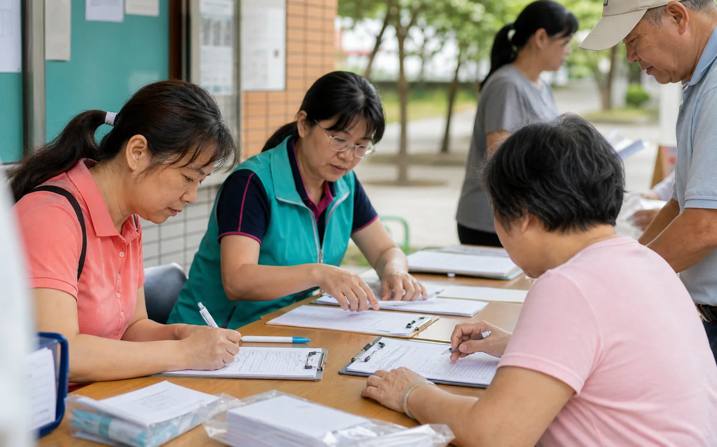 居民在桌邊填寫活動資料